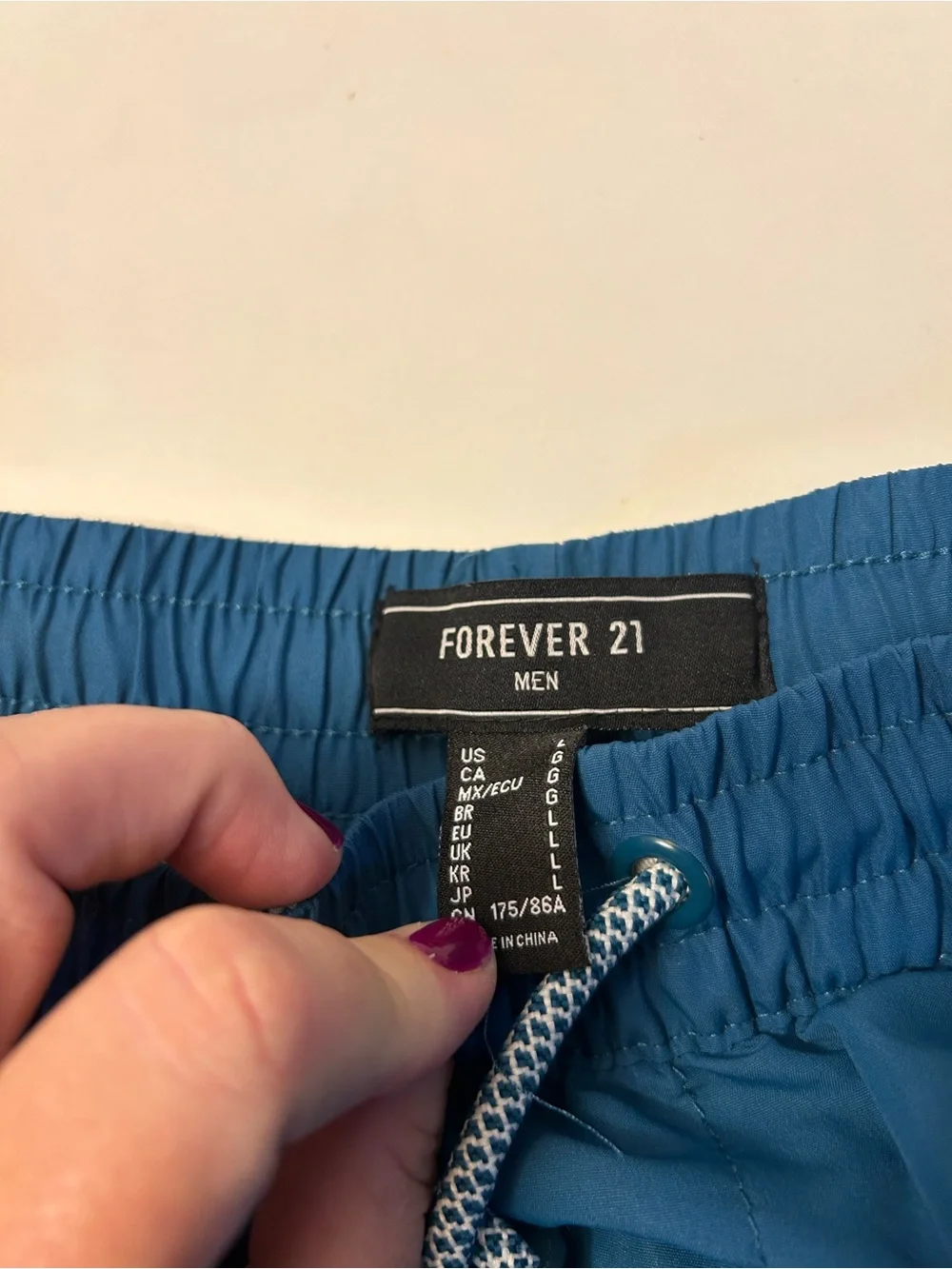 Forever 21 Teal Blue Elastic Waist Swim Trunks with Drawstring